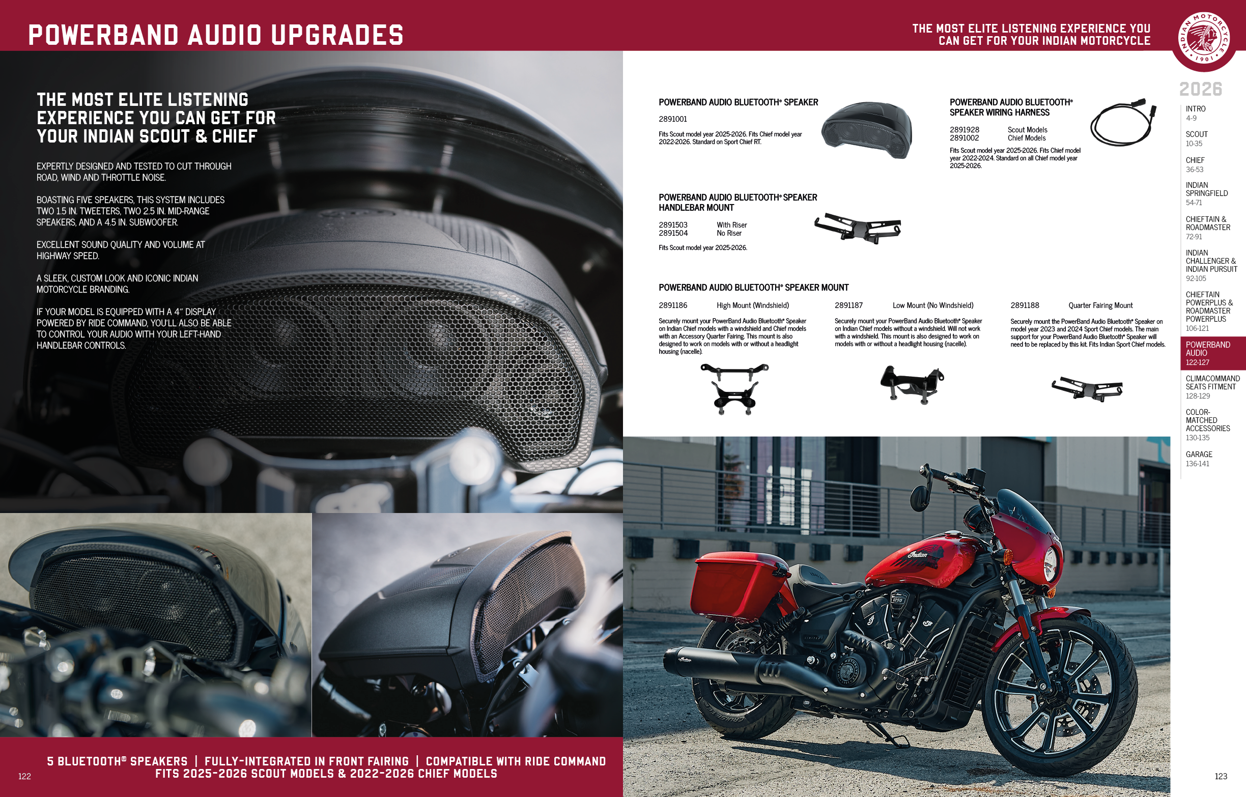 A magazine page showcasing a red motorcycle with a sidecar. The motorcycle is parked in front of a building. AI generated content